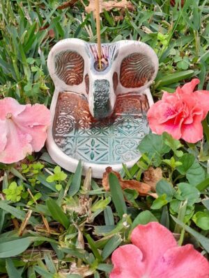 Raku Elephant - Incense and Candle Holder - Exclusive and unique handmade piece